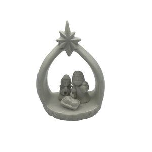 White Ceramic Nativity Scene Figurine With Holy Family & Star